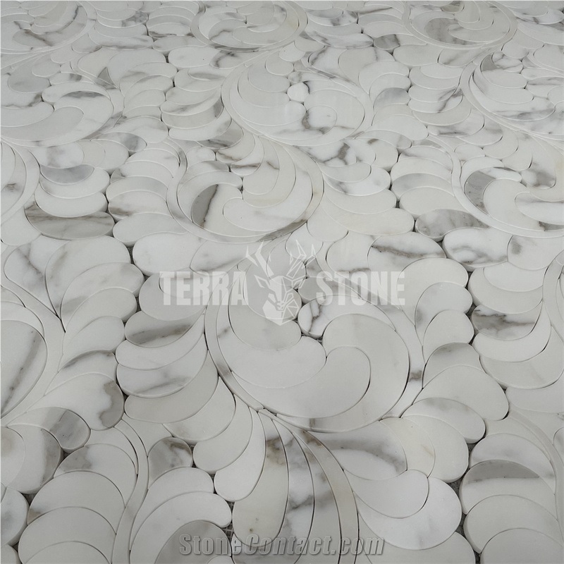 Calacatta Gold Marble Flower Pattern Water Jet Mosaic Tile