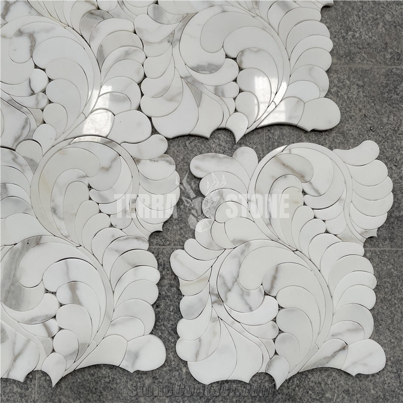 Calacatta Gold Marble Flower Pattern Water Jet Mosaic Tile