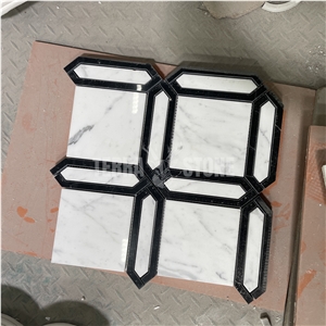 Carrara White And Nero Marquina Black Marble Hexagon Mosaic