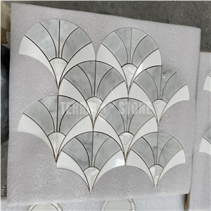 White Marble With Mother Pearl Shell Big Fan Waterjet Mosaic