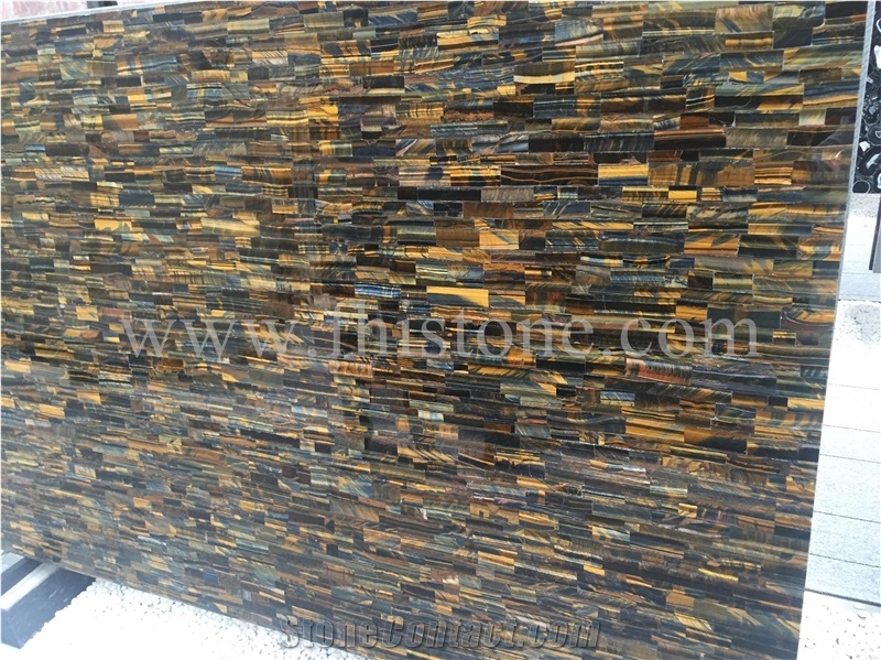 Yellow Blue Tiger Eyes Semiprecious Stone Luxury Decoration