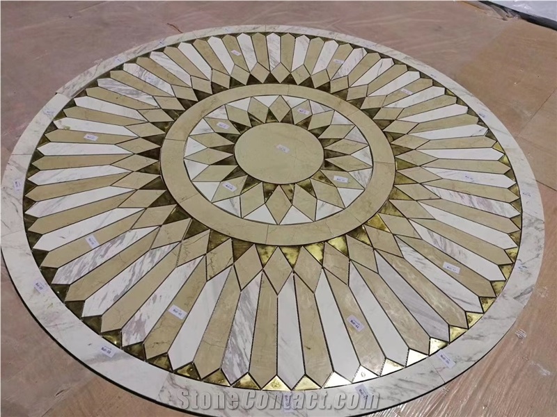 Marble Mosaic With Metal Medallion Modern Design