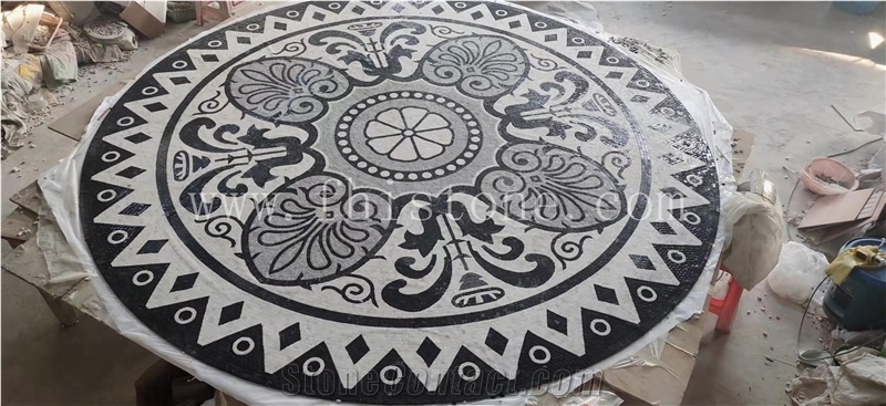 Marble Mosaic With Metal Medallion Modern Design