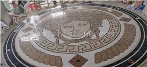 Marble Mosaic With Metal Medallion Modern Design