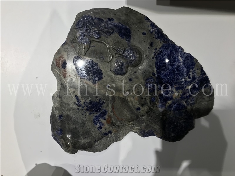 Sodalite Blue Granite Lotus Tea Tray Handcrafts Luxury