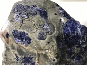 Sodalite Blue Granite Lotus Tea Tray Handcrafts Luxury