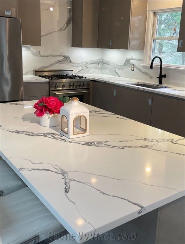Calacatta White Quartz Kitchen Bar Top