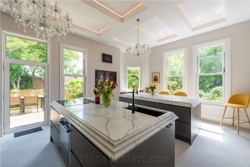 Carrara White Enginnered Stone Quartz Kitchen Countertops