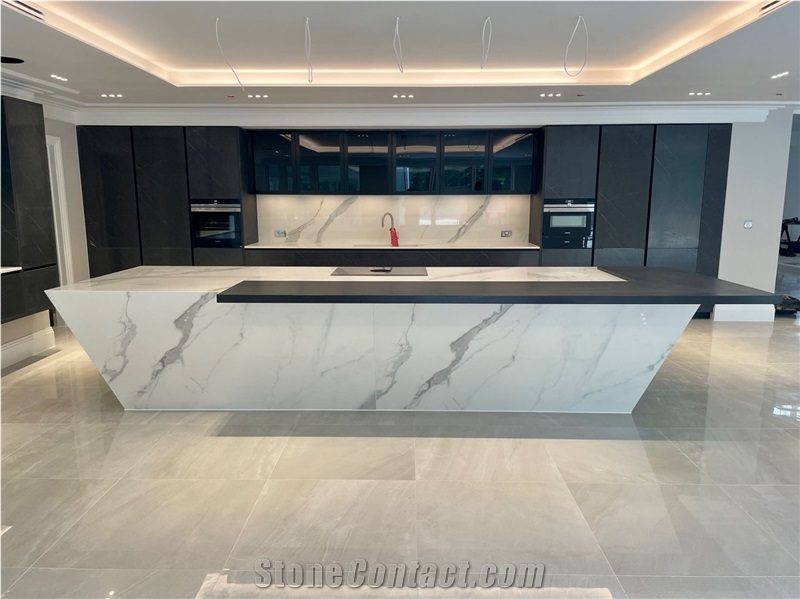 Custom Size Calacatta Quartz Kitchen Work Top