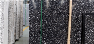 China Black Terrazzo White Yellow Crystal Polish Slab