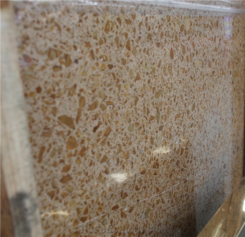 Hot NEW China Gold Beige Terrazzo Polish Slab