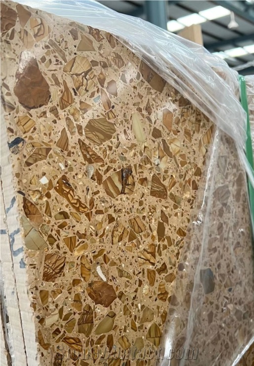 Hot NEW China Gold Beige Terrazzo Polish Slab