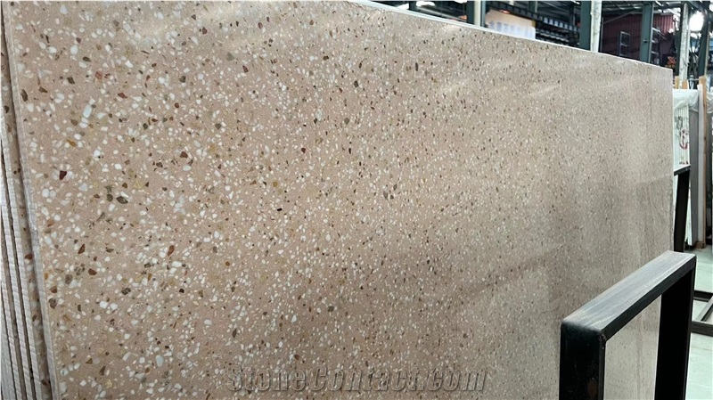 NEW Light Brown Terrazzo Slab Polish