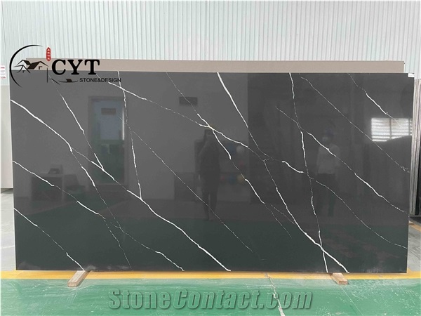 30Mm Thick Black Artificial Calacatta Quartz Stone Slabs