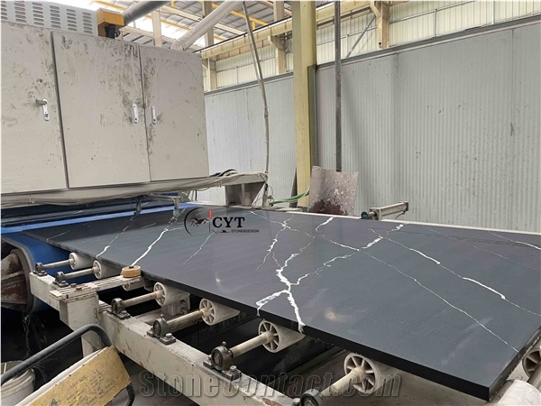 30Mm Thick Black Artificial Calacatta Quartz Stone Slabs
