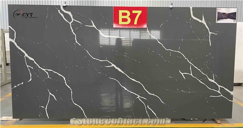 Black Artificial Carrara Engineered Quartz Stone Slabs