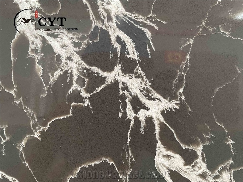Black Engineered Quartz Stone Slabs For Wall And Floor Tiles