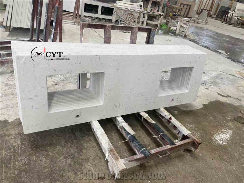 Double Sink Artificial Marble Bathroom Prefab Vanity Tops