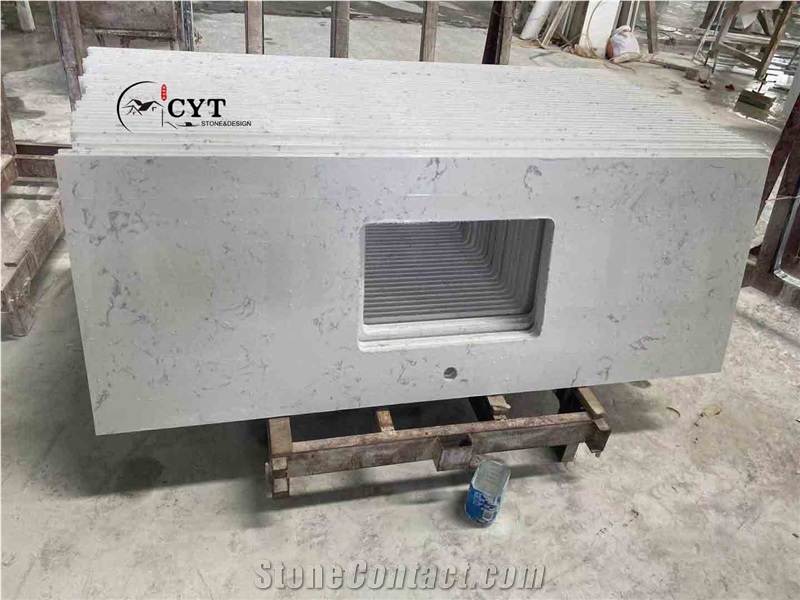 Double Sink Artificial Marble Bathroom Prefab Vanity Tops