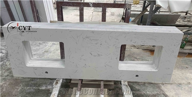 Double Sink Artificial Marble Bathroom Prefab Vanity Tops