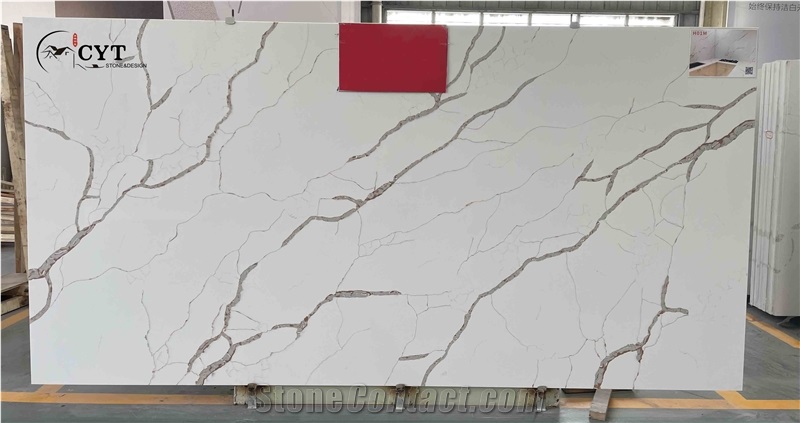 Gold Artificial Calacatta Quartz Stone Slabs