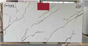 Gold Artificial Calacatta Quartz Stone Slabs