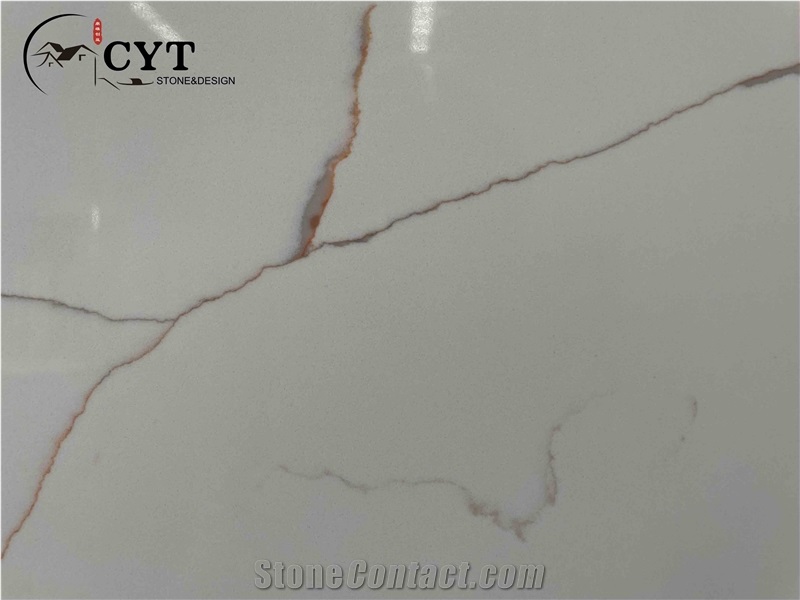 Gold Artificial Calacatta Quartz Stone Slabs