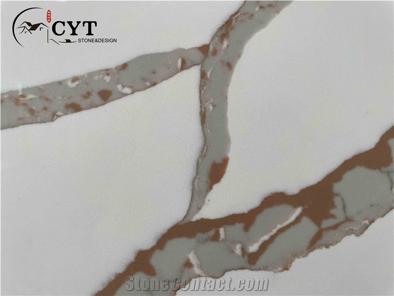 Gold Artificial Calacatta Quartz Stone Slabs