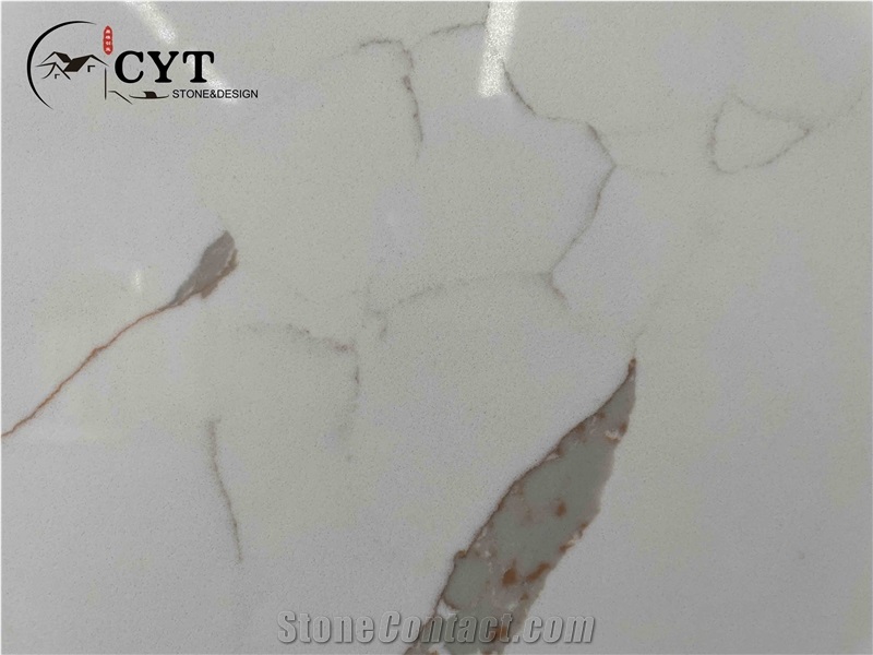 Gold Artificial Calacatta Quartz Stone Slabs