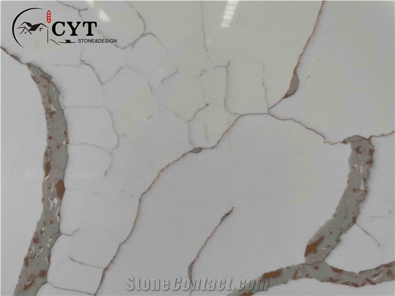 Gold Artificial Calacatta Quartz Stone Slabs