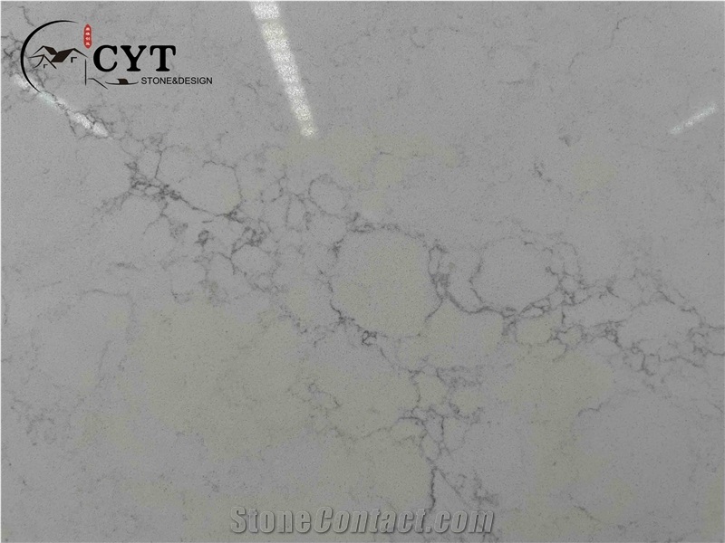 White Artificial Carrara Quartz Engineered Stone Slabs