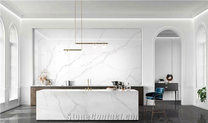 White Calacatta Artificial Porcelain Stone Slab For House