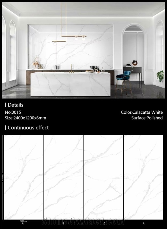 White Calacatta Artificial Porcelain Stone Slab For House