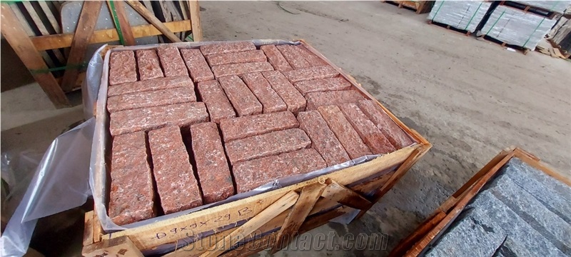 RED GRANITE CUBIC B- Red Binh Dinh Granite Cobble Stone