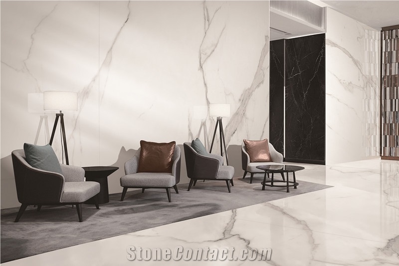 1600*3200MM BOOKMATCH GLOSSY GREECE WHITE SINTERED STONE