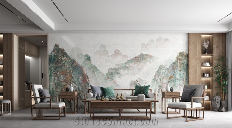 1600*3200MM  GLOSSY SPLENDUD JADE CLOUD PORCELAIN SLAB