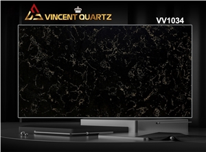 Vietnam Carrara Black Gold Veins Quartz Slabs VV1034