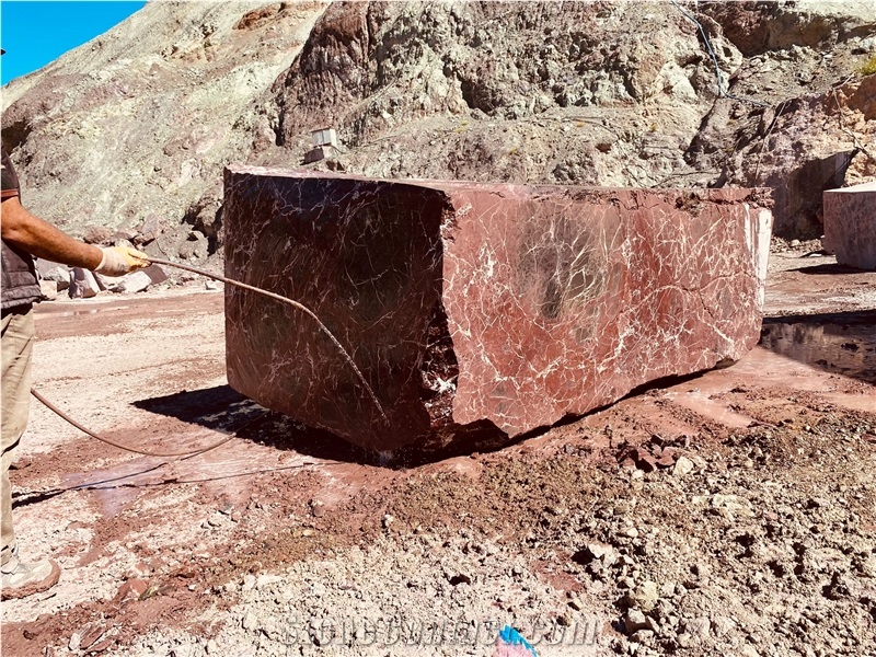 Rosso Levanto Red Marble Blocks, Elazig Visne Marble Blocks