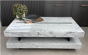 Italian Statuarietto Marble With Marquina Inlay Coffee Table