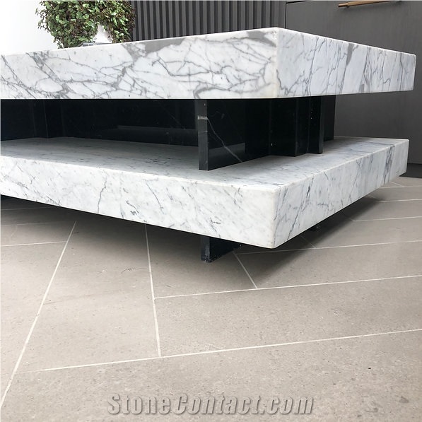 Italian Statuarietto Marble With Marquina Inlay Coffee Table