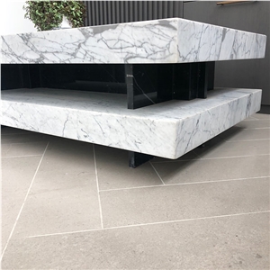 Italian Statuarietto Marble With Marquina Inlay Coffee Table