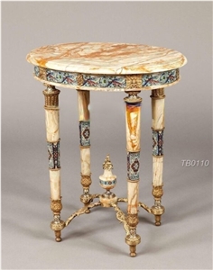 Multi Brown Onyx With Inlay Mosaic And Brass Coffee Table