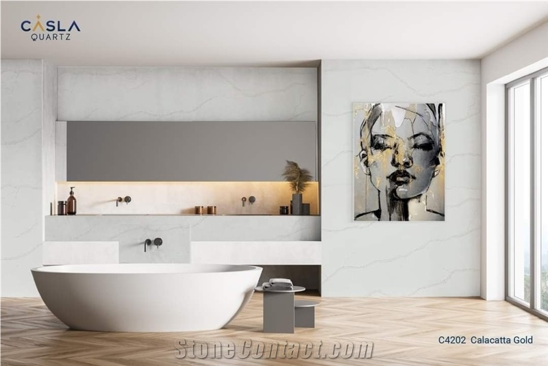 Calacatta Gold Quartz Slabs, Wall Panels
