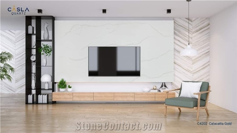 Calacatta Gold Quartz Slabs, Wall Panels
