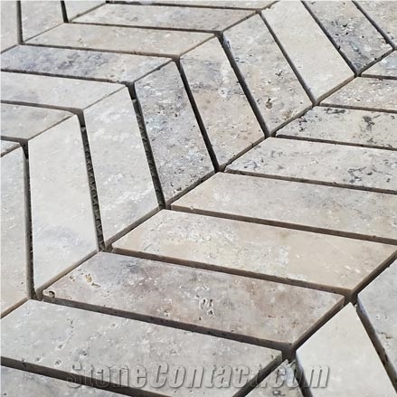 Chevron Latte Travertine Mosaic