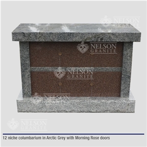 12 Niche Columbarium In Arctic Grey Granite With Morning Rose Granite Doors
