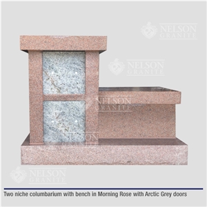 Two Niche Columbarium With Bench In Morning Rose With Arctic Grey Doors