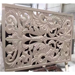 Beige Marble Ocean Wave Carved Decorative 3D Wall Relief