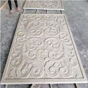 Beige Marble Ocean Wave Carved Decorative 3D Wall Relief