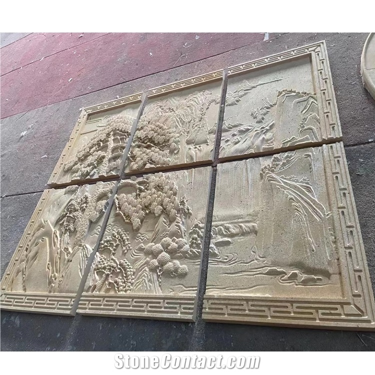 Beige Marble Ocean Wave Carved Decorative 3D Wall Relief